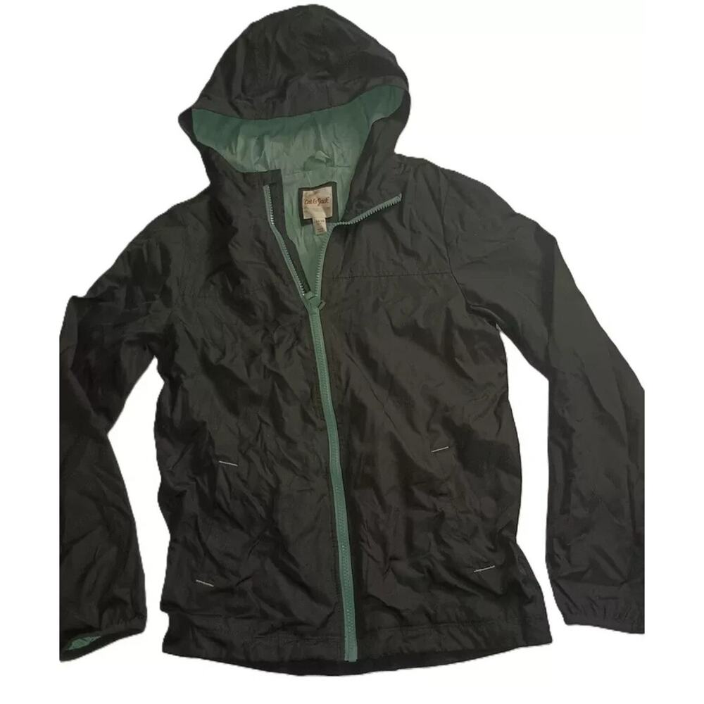 Cat & Jack Youth Hooded Full Zip Windbreaker Jacket Black Size L(12/14) B002